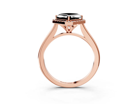 Rose gold Fancy Black Asscher Cut Halo Round Diamond Solitaire Engagement Ring with Pave Band and Four-Prong Setting_15