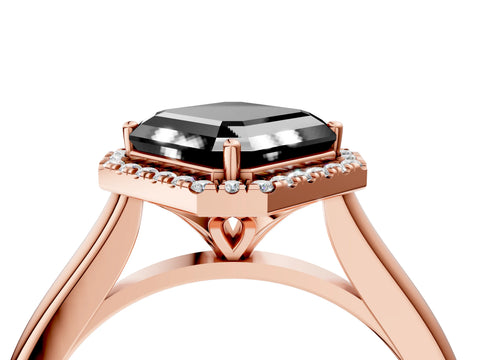 Rose gold Fancy Black Asscher Cut Halo Round Diamond Solitaire Engagement Ring with Pave Band and Four-Prong Setting_16