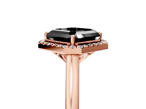 Rose gold Fancy Black Asscher Cut Halo Round Diamond Solitaire Engagement Ring with Pave Band and Four-Prong Setting_17