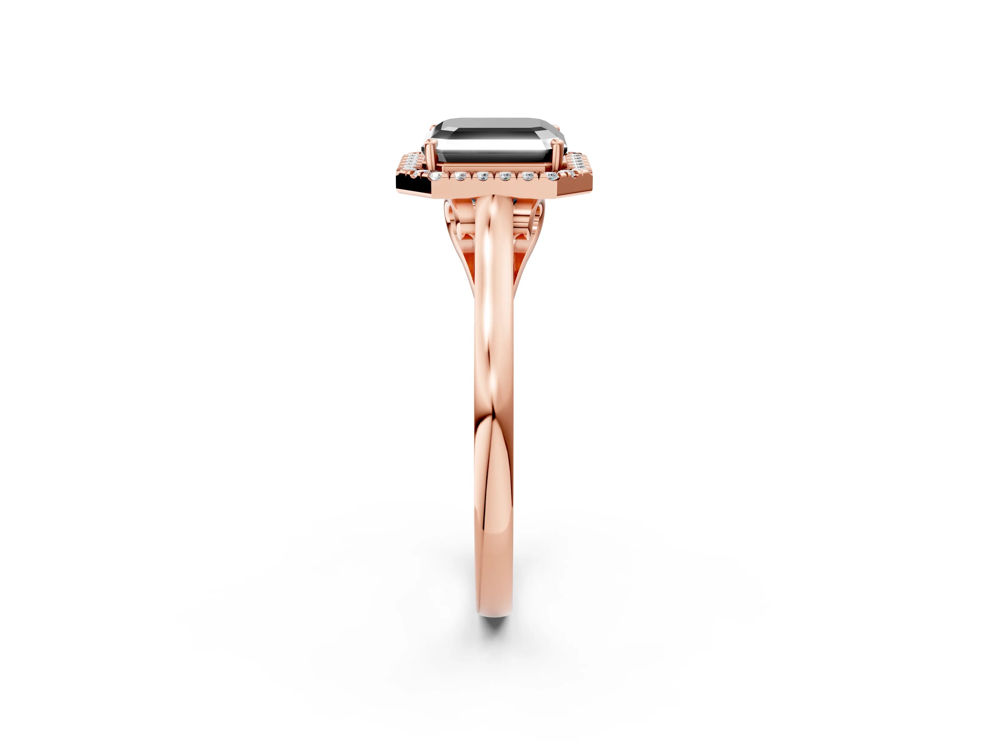 Rose gold Fancy Black Asscher Cut Halo Round Diamond Solitaire Ring with Pavé Band and Four-Prong Setting_2