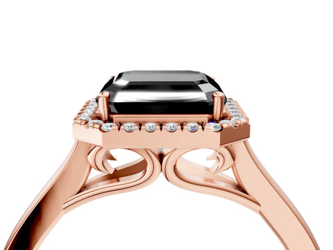 Rose gold Fancy Black Asscher Cut Halo Round Diamond Solitaire Ring with Pavé Band and Four-Prong Setting_4