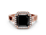 Rose gold Fancy Black Asscher Cut Halo Round Diamond Twist Band with Four-Prong Setting_12