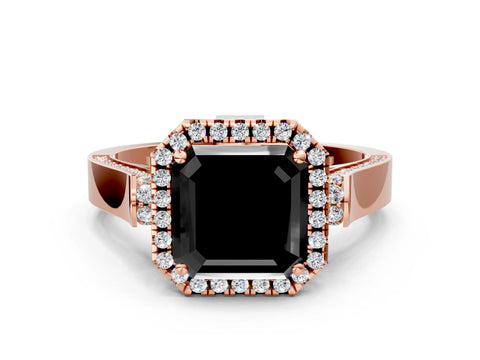 Rose gold Fancy Black Asscher Cut Halo Round Diamond Twist Band with Four-Prong Setting_12