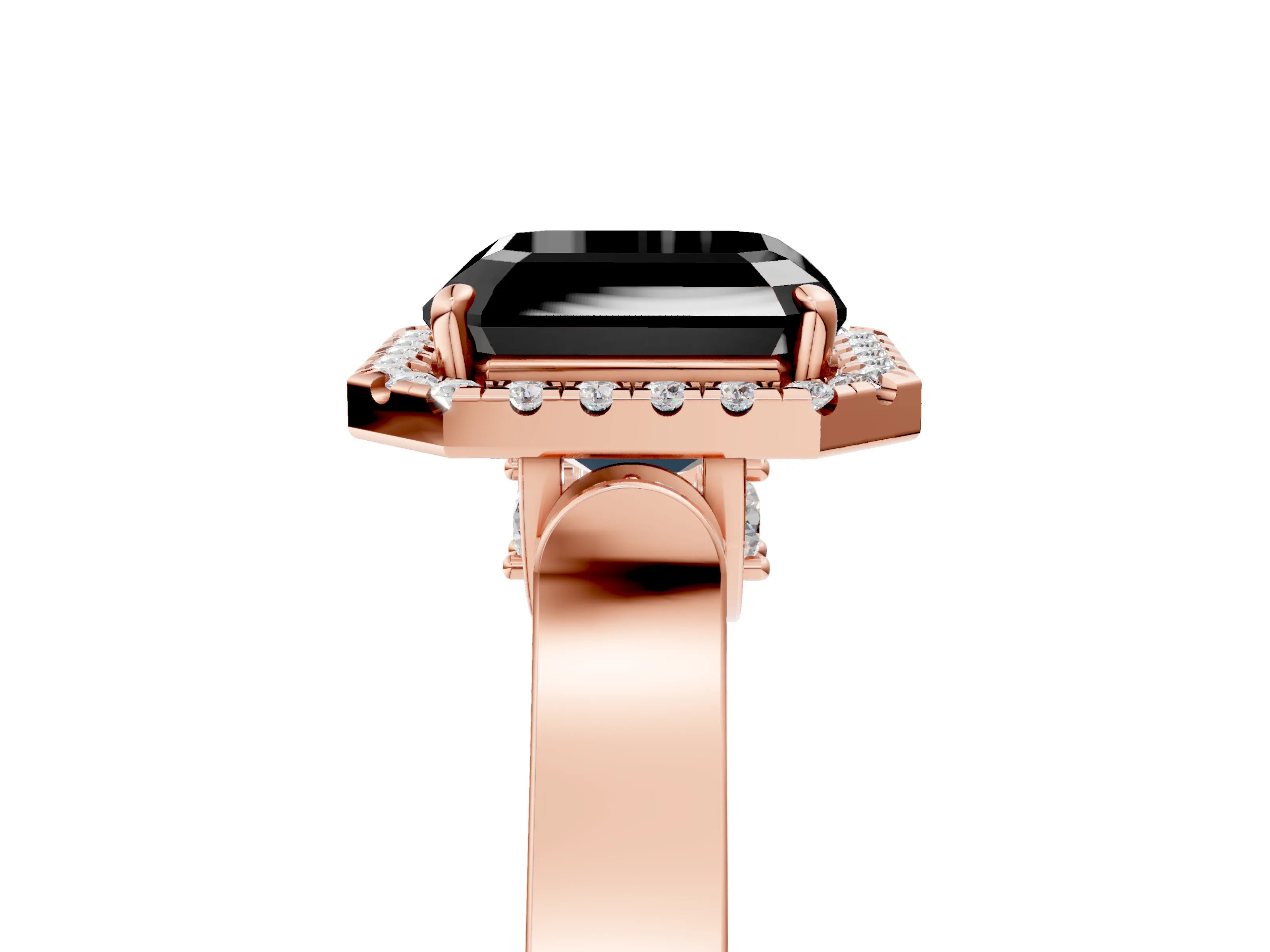 Rose gold Fancy Black Asscher Cut Halo Round Diamond Twist Band with Four-Prong Setting_17