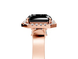 Rose gold Fancy Black Asscher Cut Halo Round Diamond Twist Band with Four-Prong Setting_17
