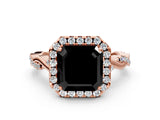 Rose gold Fancy Black Asscher Cut Halo Twist Band with Four-Prong Setting_12