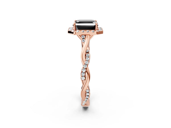 Rose Gold Asscher Cut Interwoven Twist Halo Engagement Ring Setting for Black Center