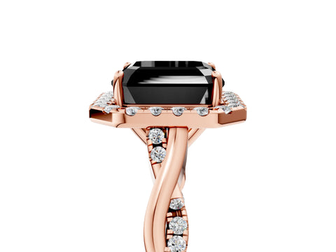 Rose gold Fancy Black Asscher Cut Halo Twist Band with Four-Prong Setting_17