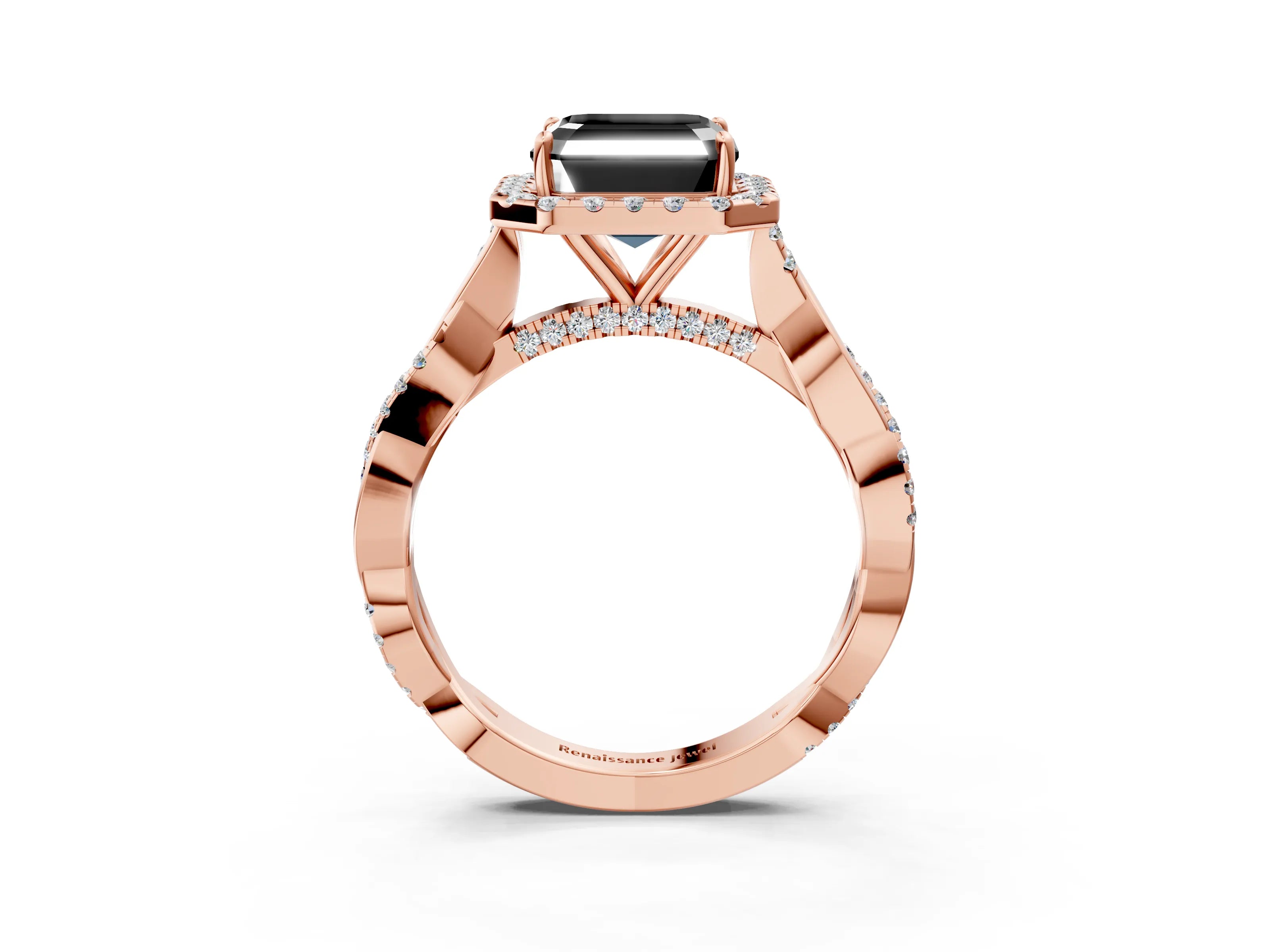 Rose gold Fancy Black Asscher Cut Halo Twist Band with Four-Prong Setting_3
