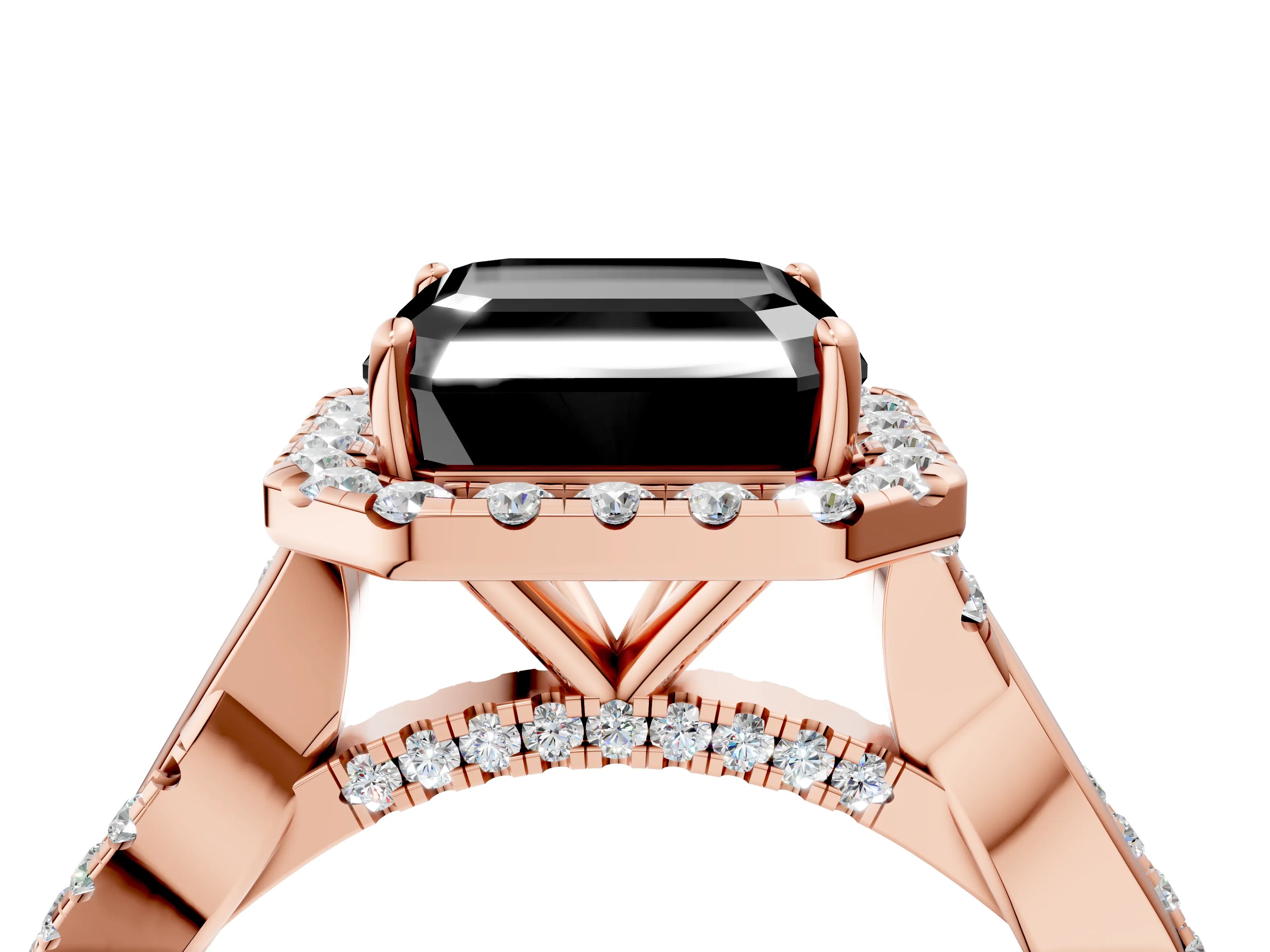 Rose gold Fancy Black Asscher Cut Halo Twist Band with Four-Prong Setting_4