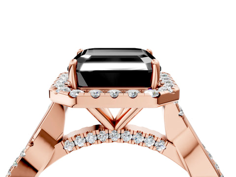 Rose gold Fancy Black Asscher Cut Halo Twist Band with Four-Prong Setting_4