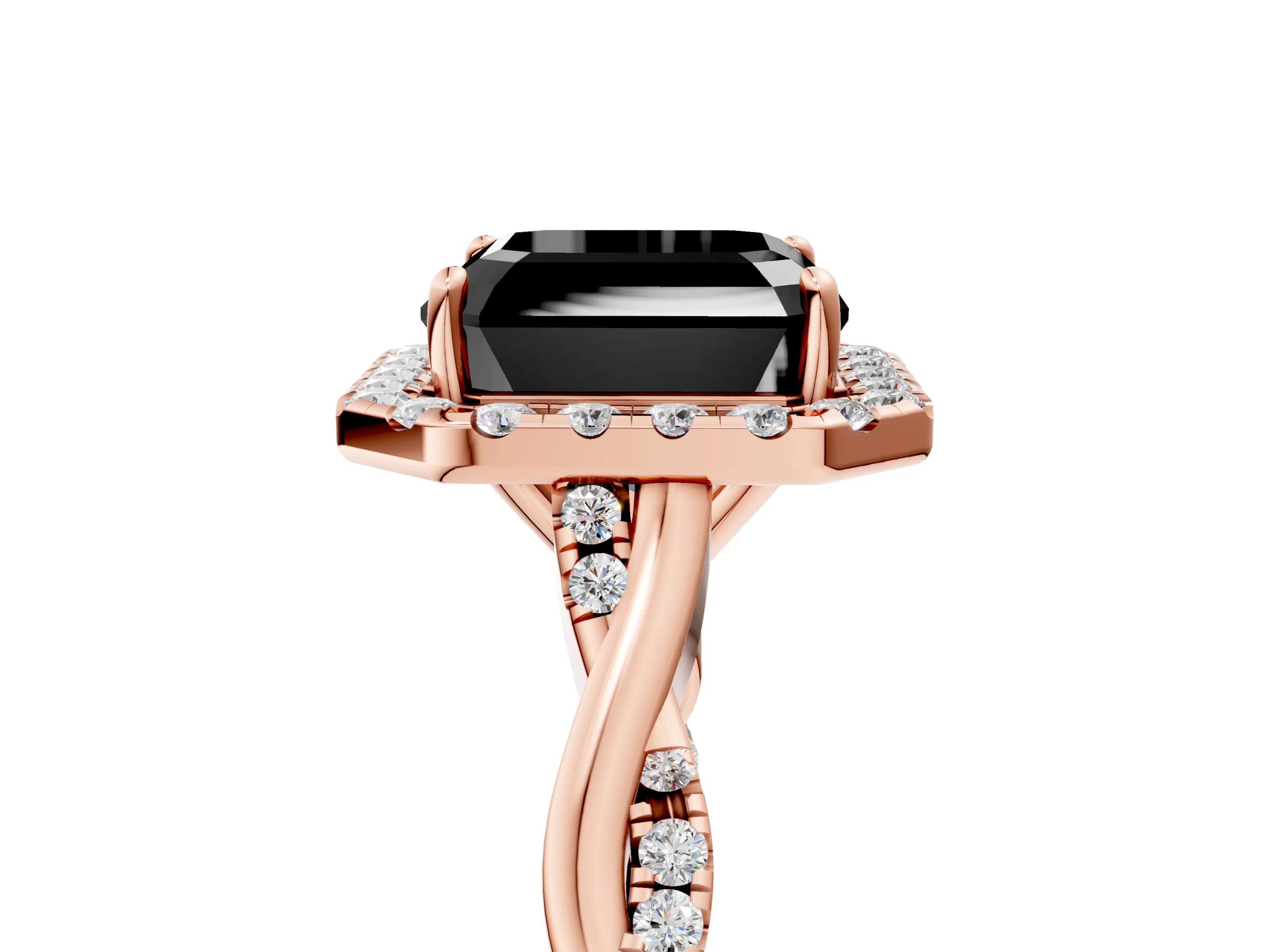 Rose gold Fancy Black Asscher Cut Halo Twist Band with Four-Prong Setting_5