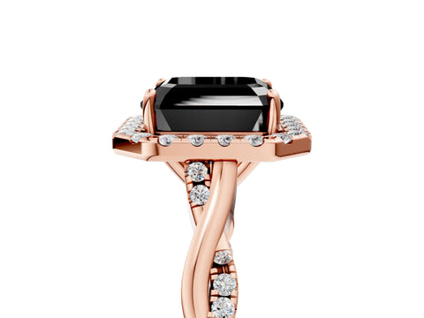 Rose gold Fancy Black Asscher Cut Halo Twist Band with Four-Prong Setting_5