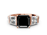 Rose gold Fancy Black Asscher Cut Solitaire Baguette Side Stone Channel Set Engagement Ring