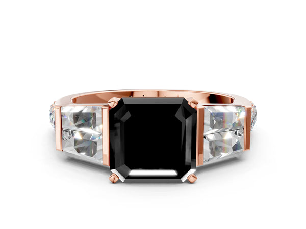 Rose Gold Asscher Cut Engagement Ring Setting for Black Center with Channel Set Baguette Band