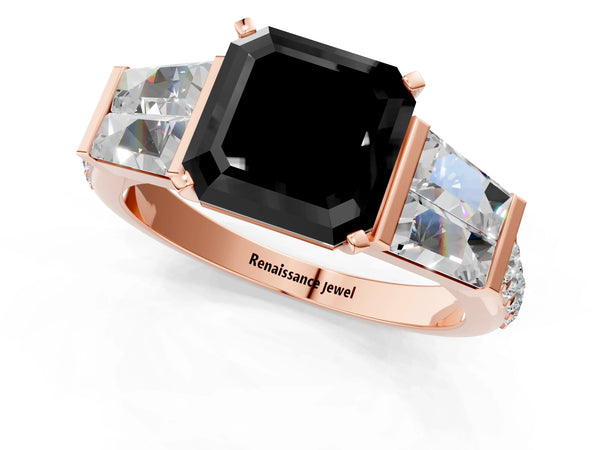 Rose Gold Asscher Cut Engagement Ring Setting for Black Center with Channel Set Baguette Band