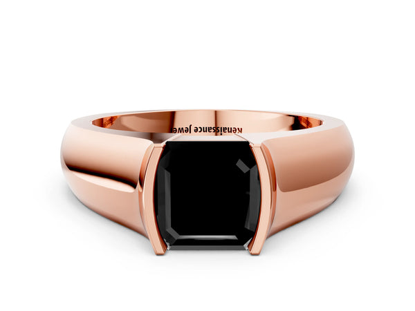 Rose Gold Asscher Cut Half Bezel Solitaire Engagement Ring Setting for Black Center