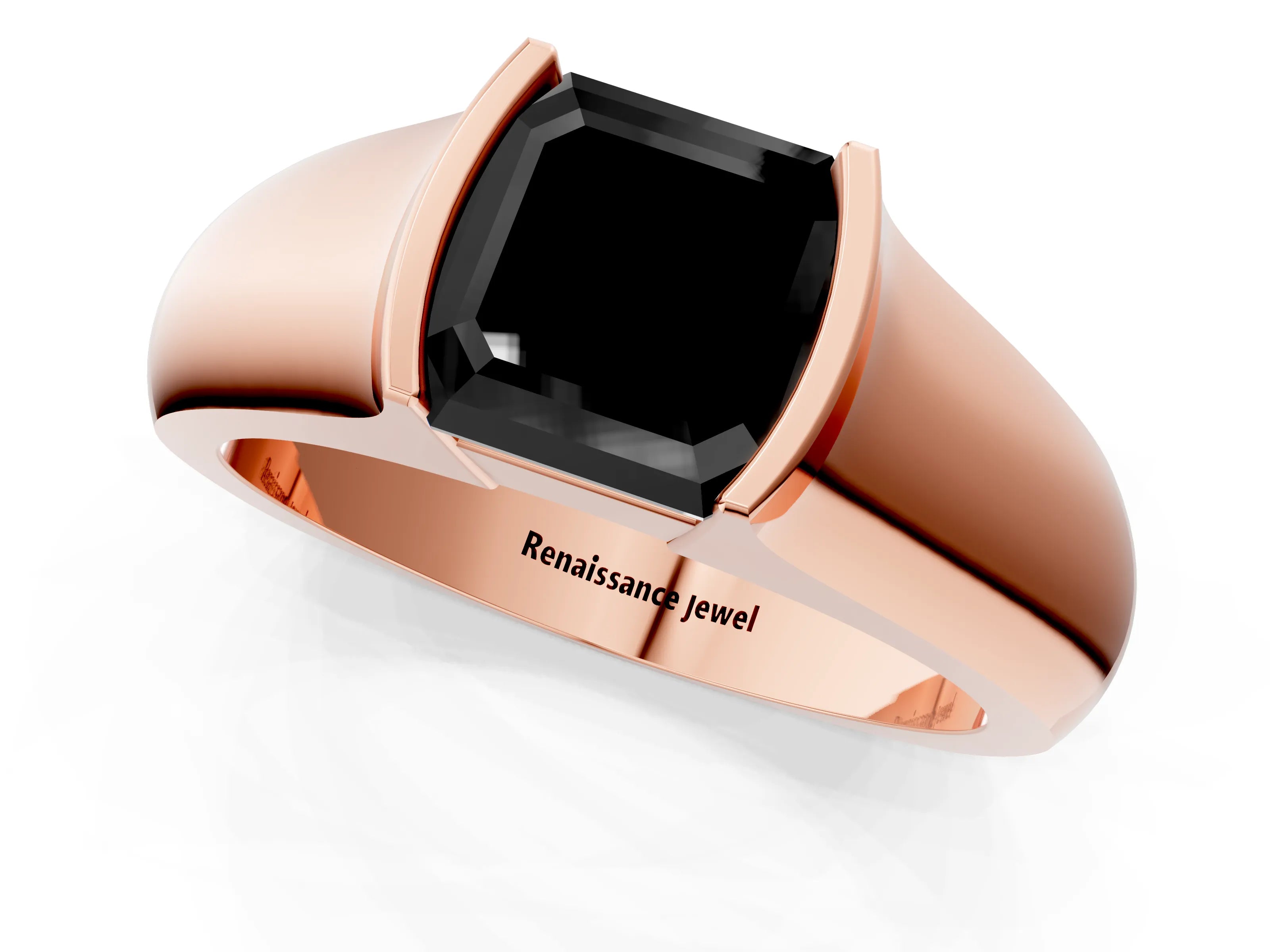Rose gold Fancy Black Asscher Cut Solitaire Bezel Set Diamond Ring with Wide Band_1