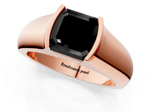 Rose gold Fancy Black Asscher Cut Solitaire Bezel Set Diamond Ring with Wide Band_1