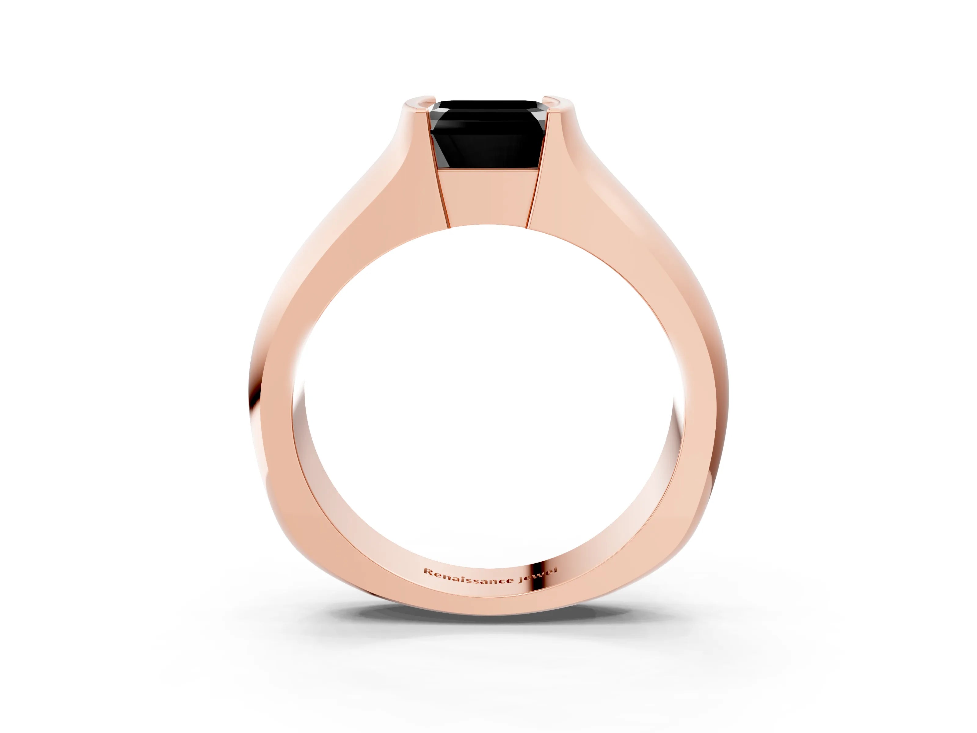 Rose gold Fancy Black Asscher Cut Solitaire Bezel Set Diamond Ring with Wide Band_3