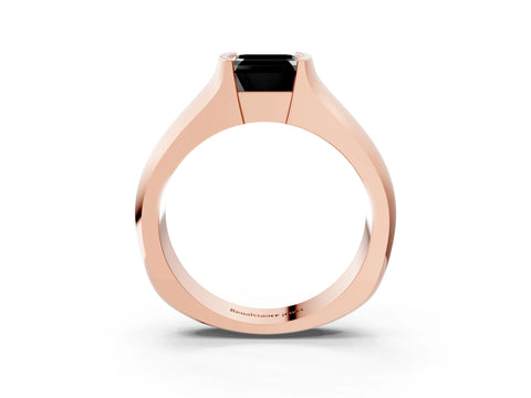 Rose gold Fancy Black Asscher Cut Solitaire Bezel Set Diamond Ring with Wide Band_3