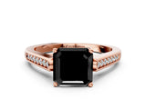 Rose gold Fancy Black Asscher Cut Solitaire Cathedral Diamond Engagement Ring with Channel-Set Band and Four-Prong Setting_3