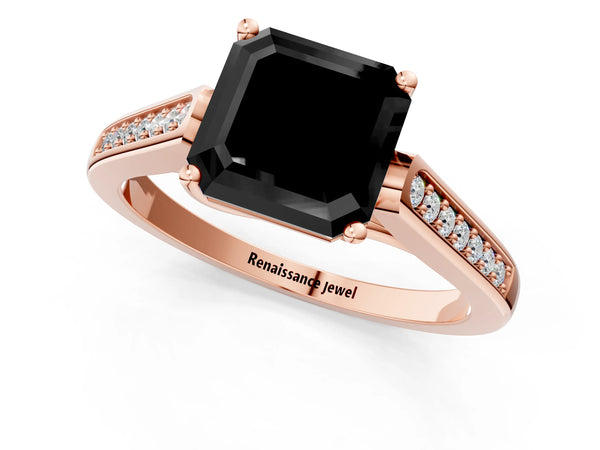 Rose Gold Asscher Cut Cathedral Solitaire Engagement Ring Setting for Black Center