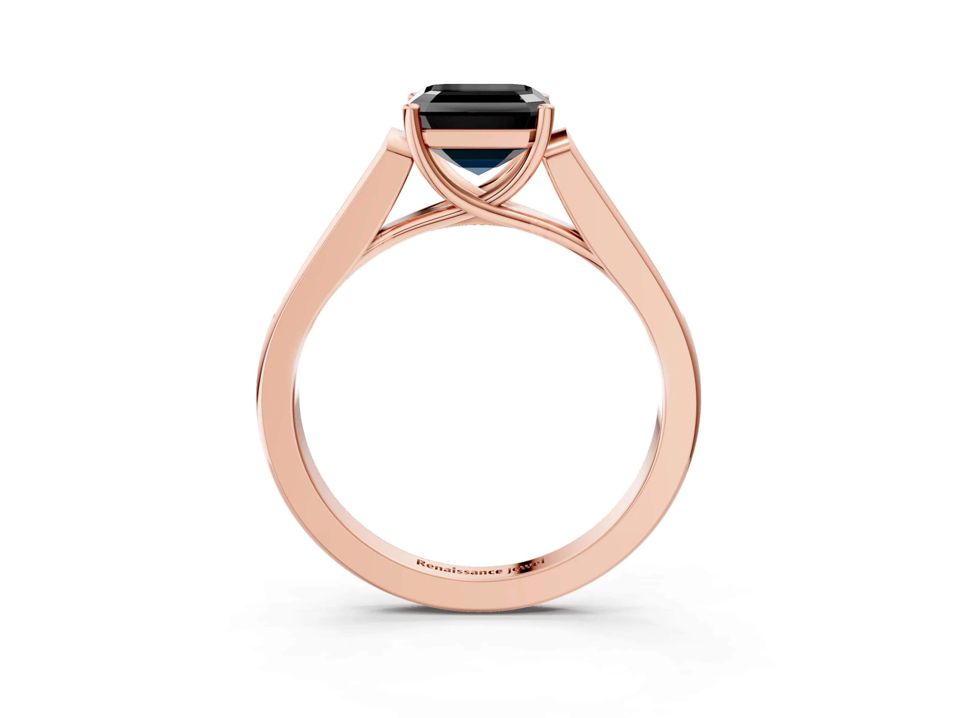 Rose gold Fancy Black Asscher Cut Solitaire Cathedral Diamond Engagement Ring with Channel-Set Band and Four-Prong Setting_6