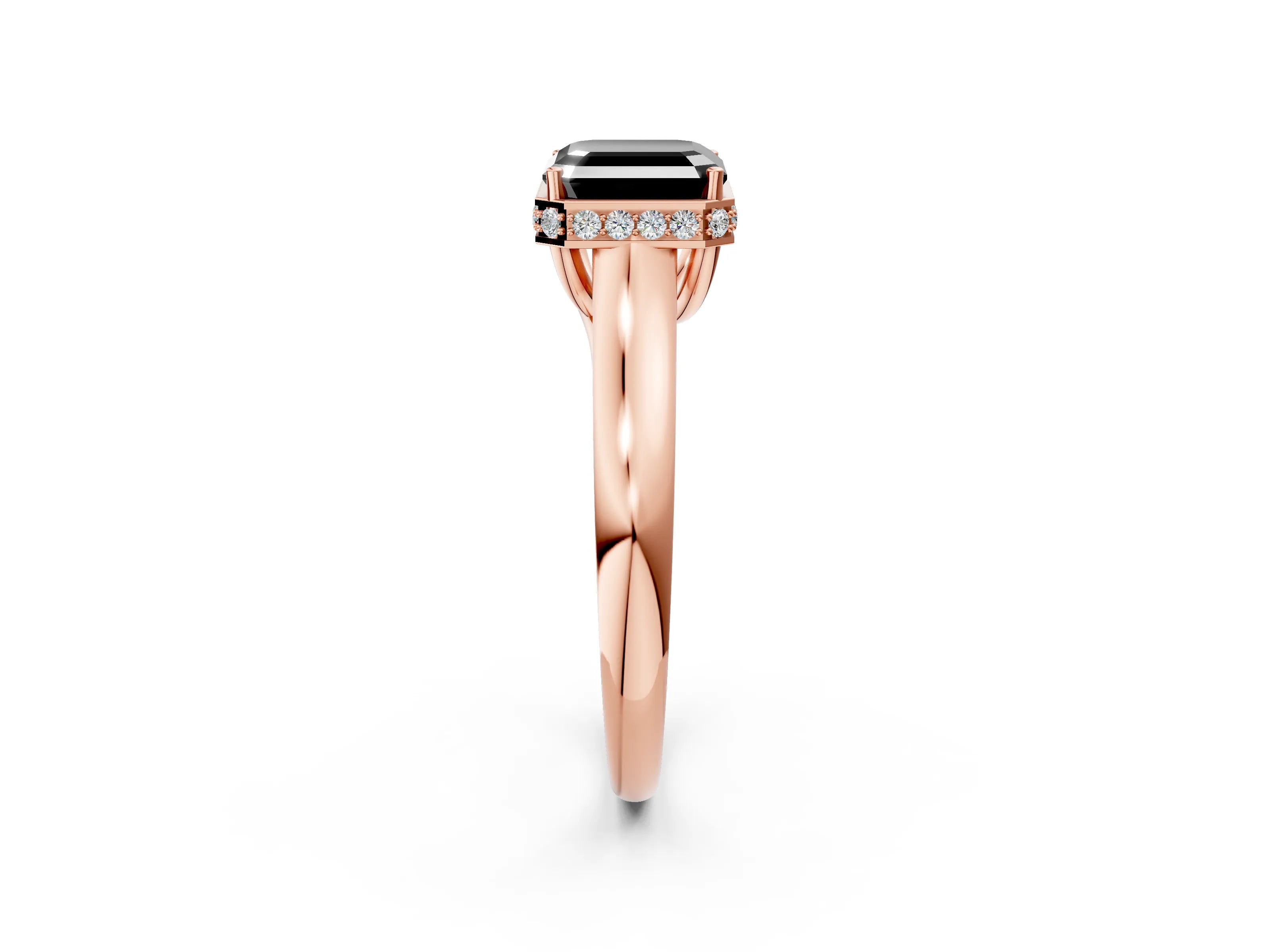 Rose gold Fancy Black Asscher Cut Solitaire Diamond Engagement Ring with Four-Prong Setting and Tapered Band_2