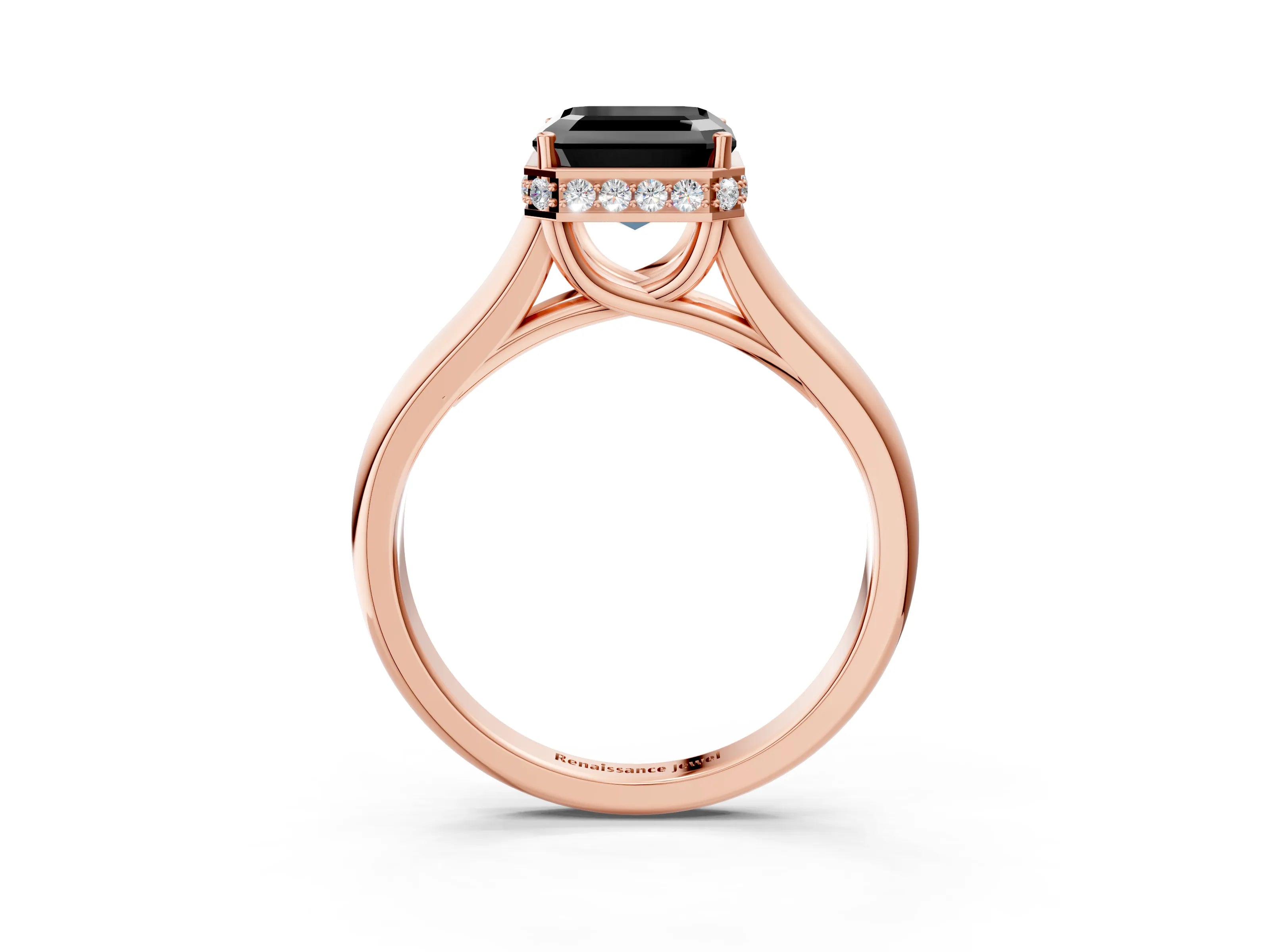 Rose gold Fancy Black Asscher Cut Solitaire Diamond Engagement Ring with Four-Prong Setting and Tapered Band_3