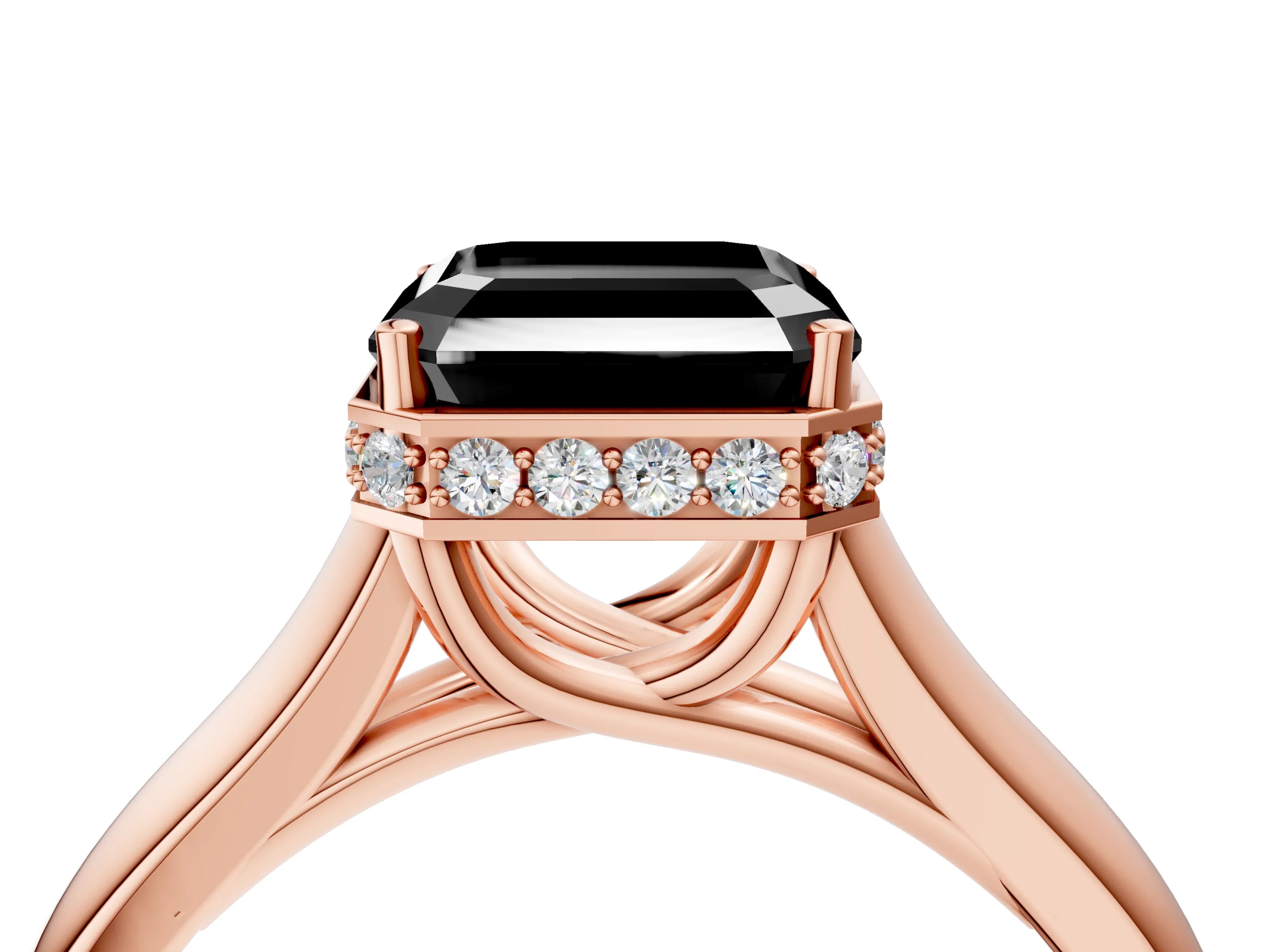 Rose gold Fancy Black Asscher Cut Solitaire Diamond Engagement Ring with Four-Prong Setting and Tapered Band_4