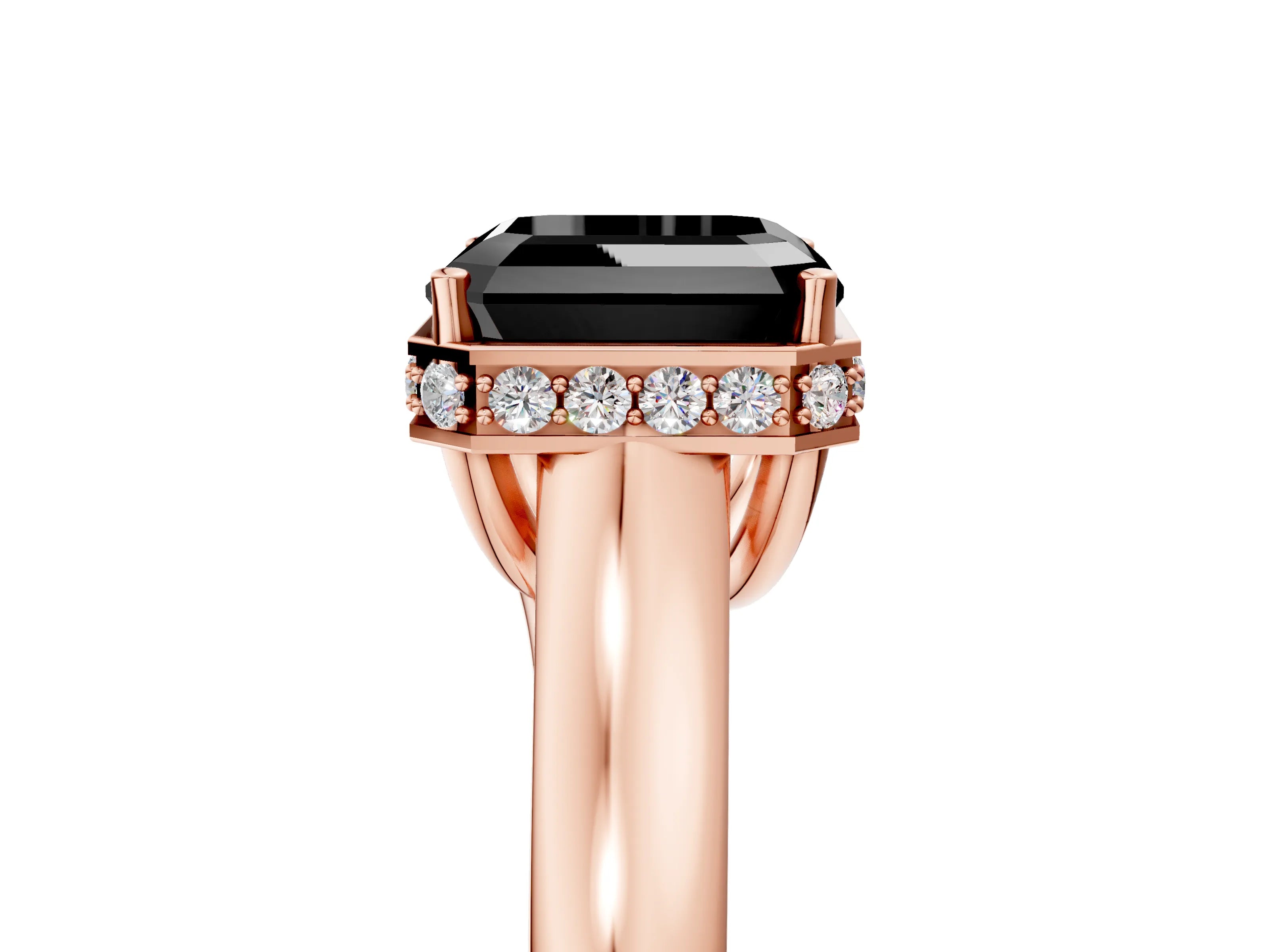 Rose gold Fancy Black Asscher Cut Solitaire Diamond Engagement Ring with Four-Prong Setting and Tapered Band_5