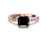 Rose gold Fancy Black Asscher Cut Solitaire Diamond Engagement Ring with Pavé Band and Six-Prong Setting