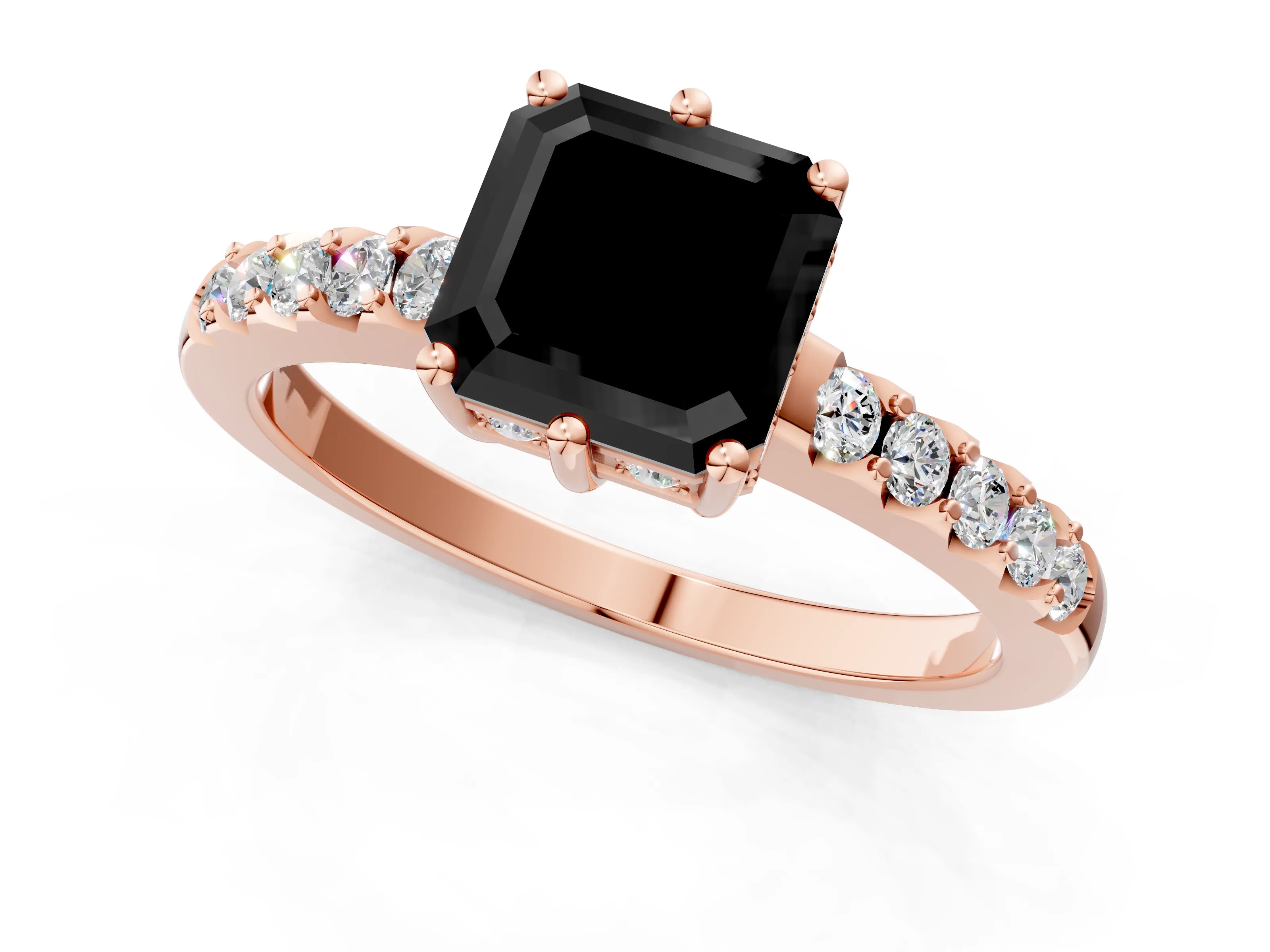 Rose gold Fancy Black Asscher Cut Solitaire Diamond Engagement Ring with Pavé Band and Six-Prong Setting_1
