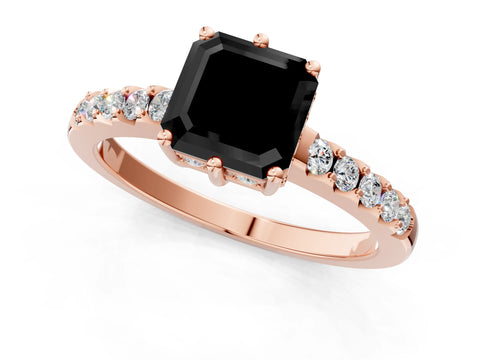 Rose gold Fancy Black Asscher Cut Solitaire Diamond Engagement Ring with Pavé Band and Six-Prong Setting_1