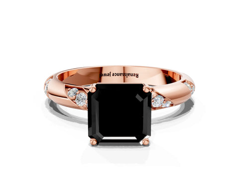 Rose gold Fancy Black Asscher Cut Solitaire Diamond Engagement Ring with Twisted Pave Band and Four-Prong Setting_3