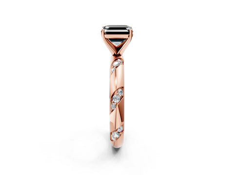 Rose gold Fancy Black Asscher Cut Solitaire Diamond Engagement Ring with Twisted Pave Band and Four-Prong Setting_5