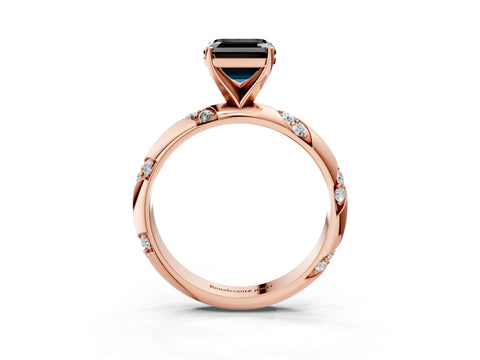 Rose gold Fancy Black Asscher Cut Solitaire Diamond Engagement Ring with Twisted Pave Band and Four-Prong Setting_6