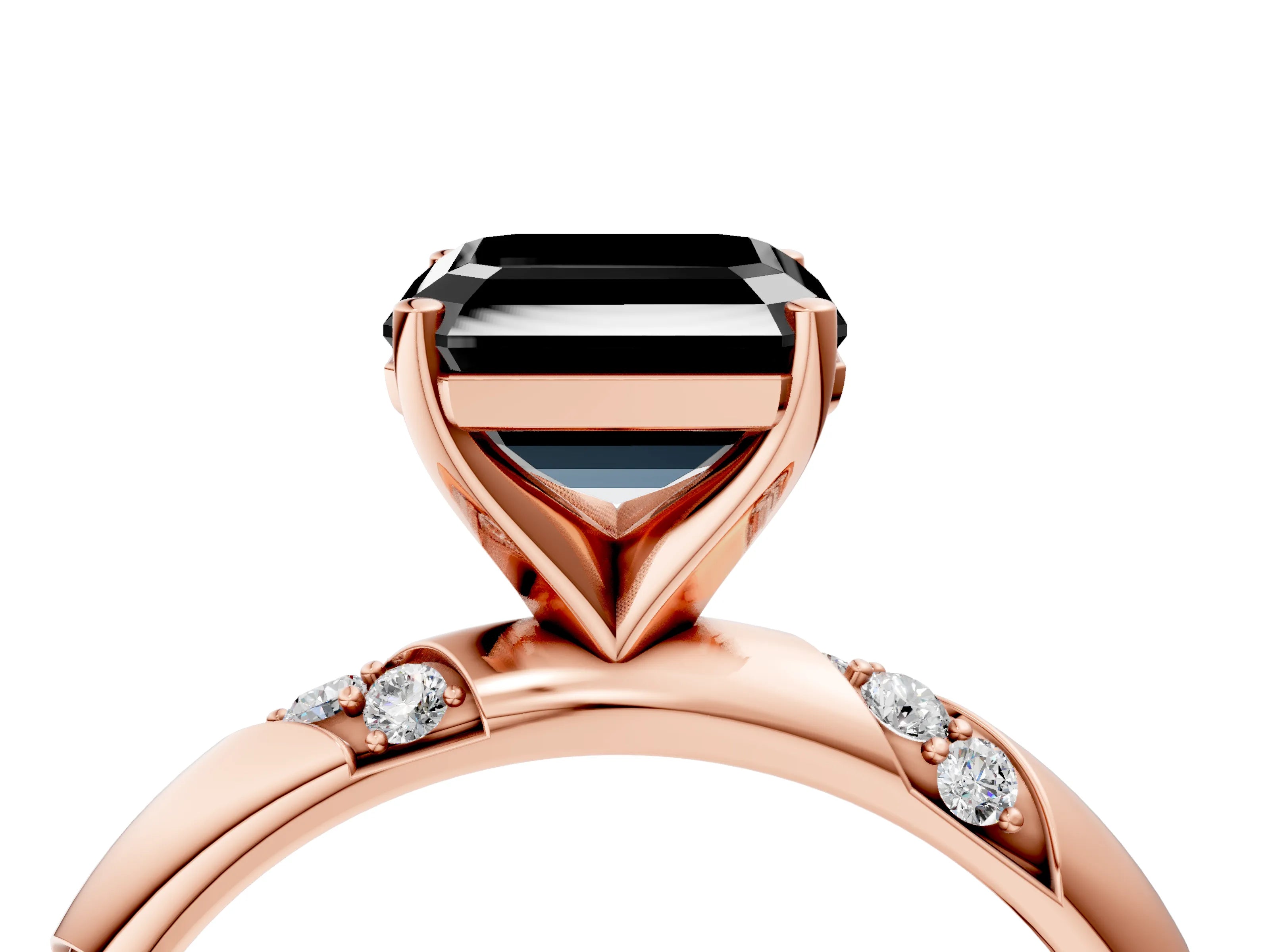 Rose gold Fancy Black Asscher Cut Solitaire Diamond Engagement Ring with Twisted Pave Band and Four-Prong Setting_7