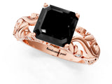 Rose gold Fancy Black Asscher Cut Solitaire Diamond Leaf-Inspired Vine Band Ring with Prong Setting_1