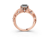 Rose gold Fancy Black Asscher Cut Solitaire Diamond Leaf-Inspired Vine Band Ring with Prong Setting_3