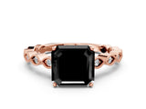 Rose gold Fancy Black Asscher Cut Solitaire Diamond Ring with Infinity Twist Band and Four-Prong Setting