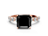 Rose gold Fancy Black Asscher Cut Solitaire Diamond Ring with Pave Band and Four-Prong Setting