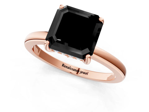 Rose gold Fancy Black Asscher Cut Solitaire Diamond Ring with Prong Setting and Plain Band_1
