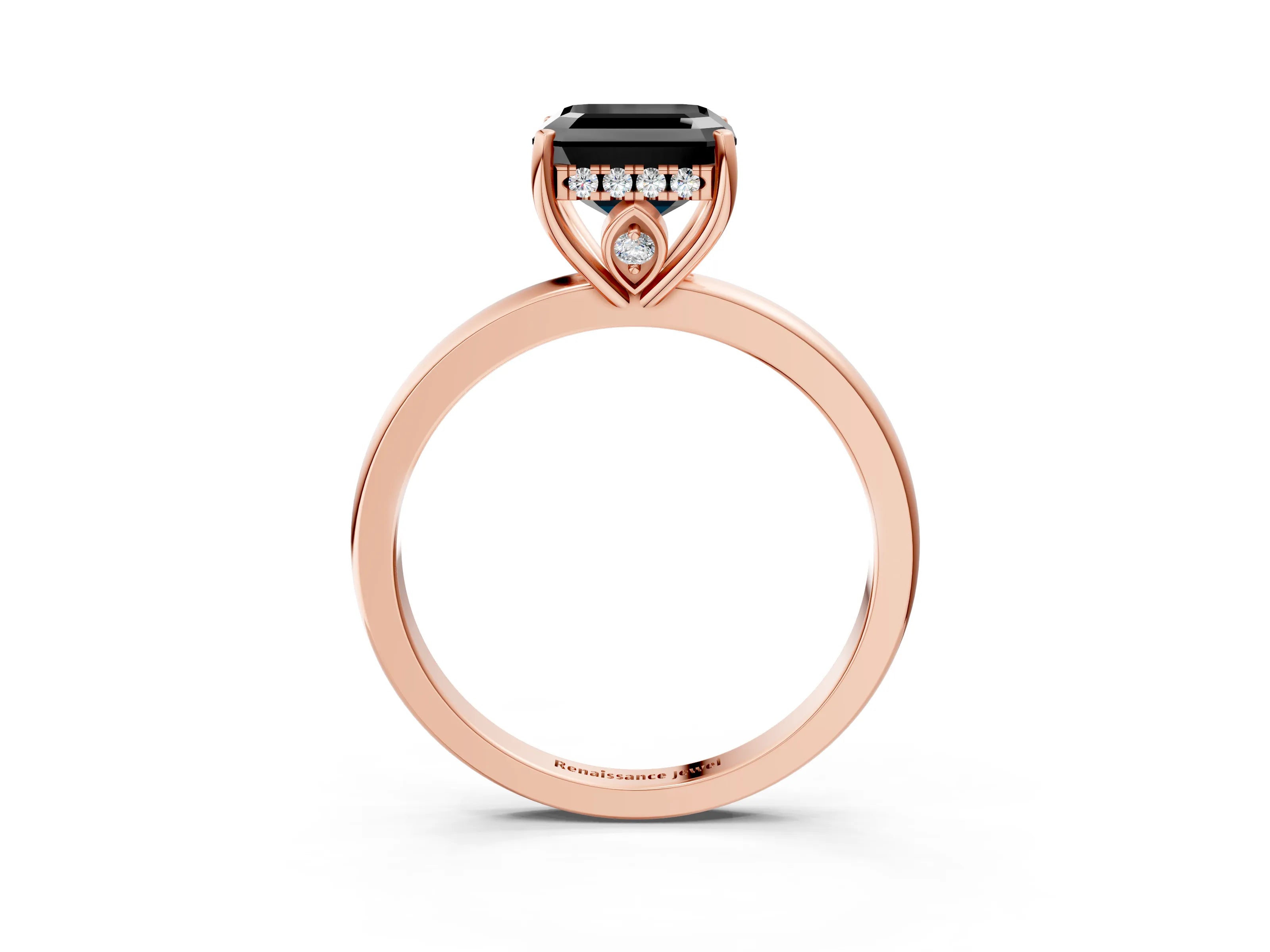 Rose gold Fancy Black Asscher Cut Solitaire Diamond Ring with Prong Setting and Plain Band_3