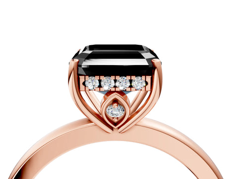 Rose gold Fancy Black Asscher Cut Solitaire Diamond Ring with Prong Setting and Plain Band_4