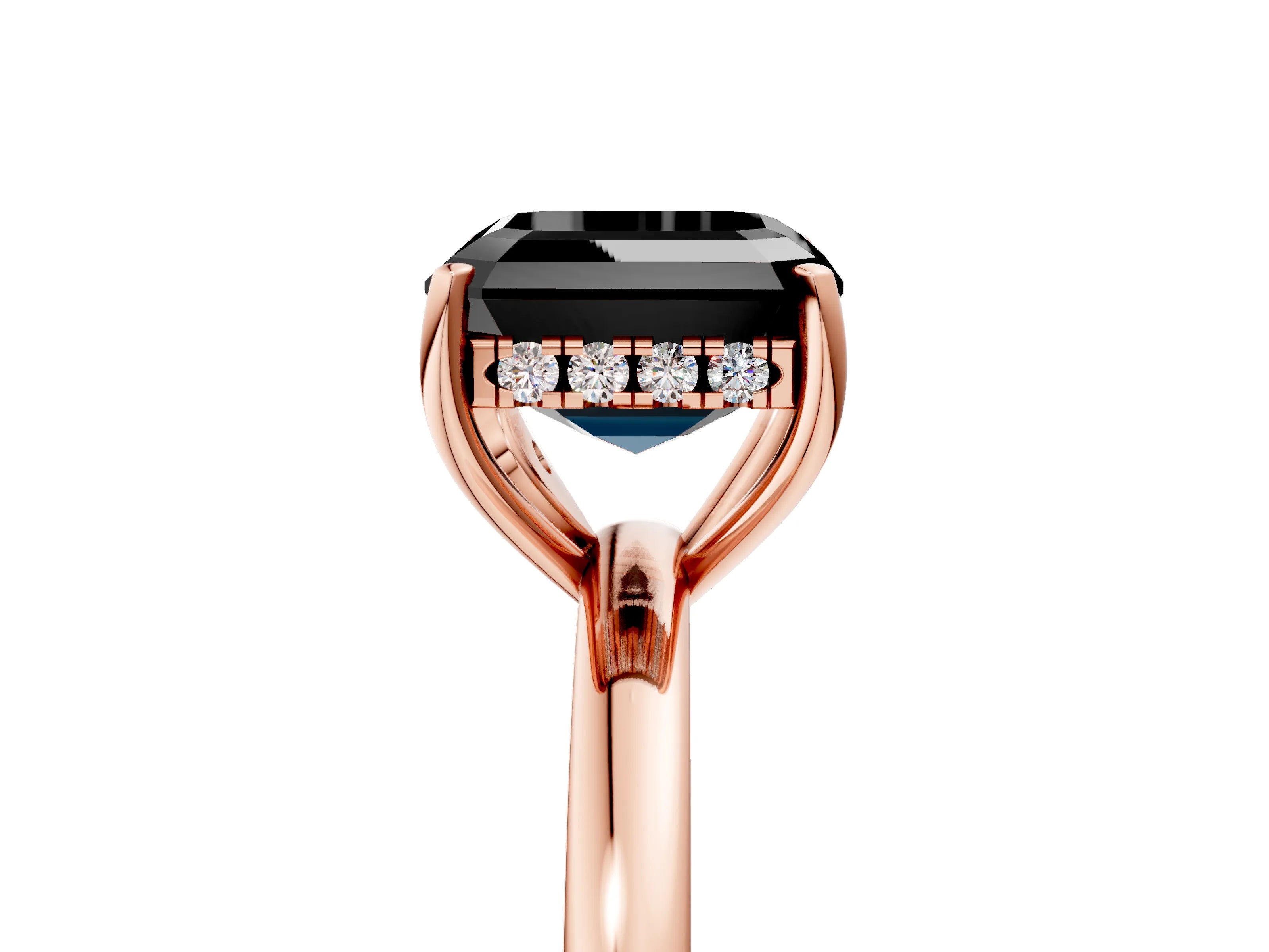 Rose gold Fancy Black Asscher Cut Solitaire Diamond Ring with Prong Setting and Plain Band_5