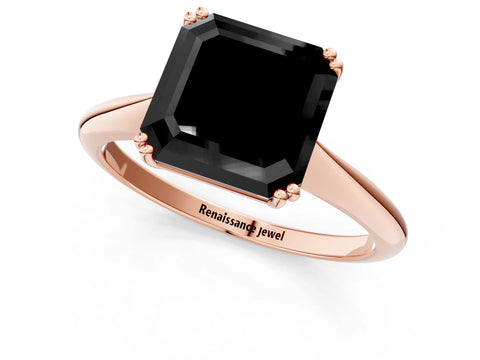 Rose gold Fancy Black Asscher Cut Solitaire Diamond Ring with Six-Prong Setting and Classic Band_1