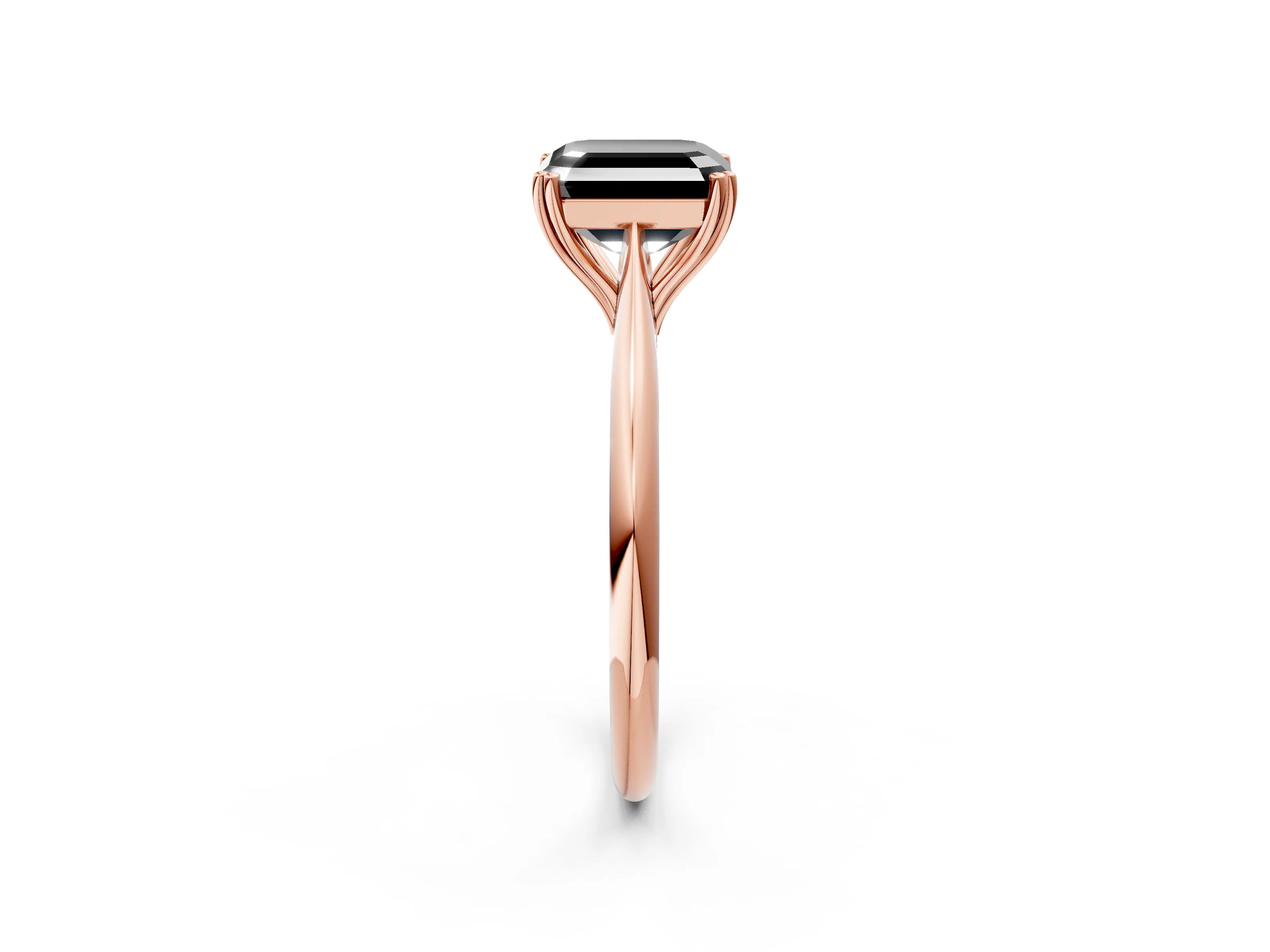 Rose gold Fancy Black Asscher Cut Solitaire Diamond Ring with Six-Prong Setting and Classic Band_2
