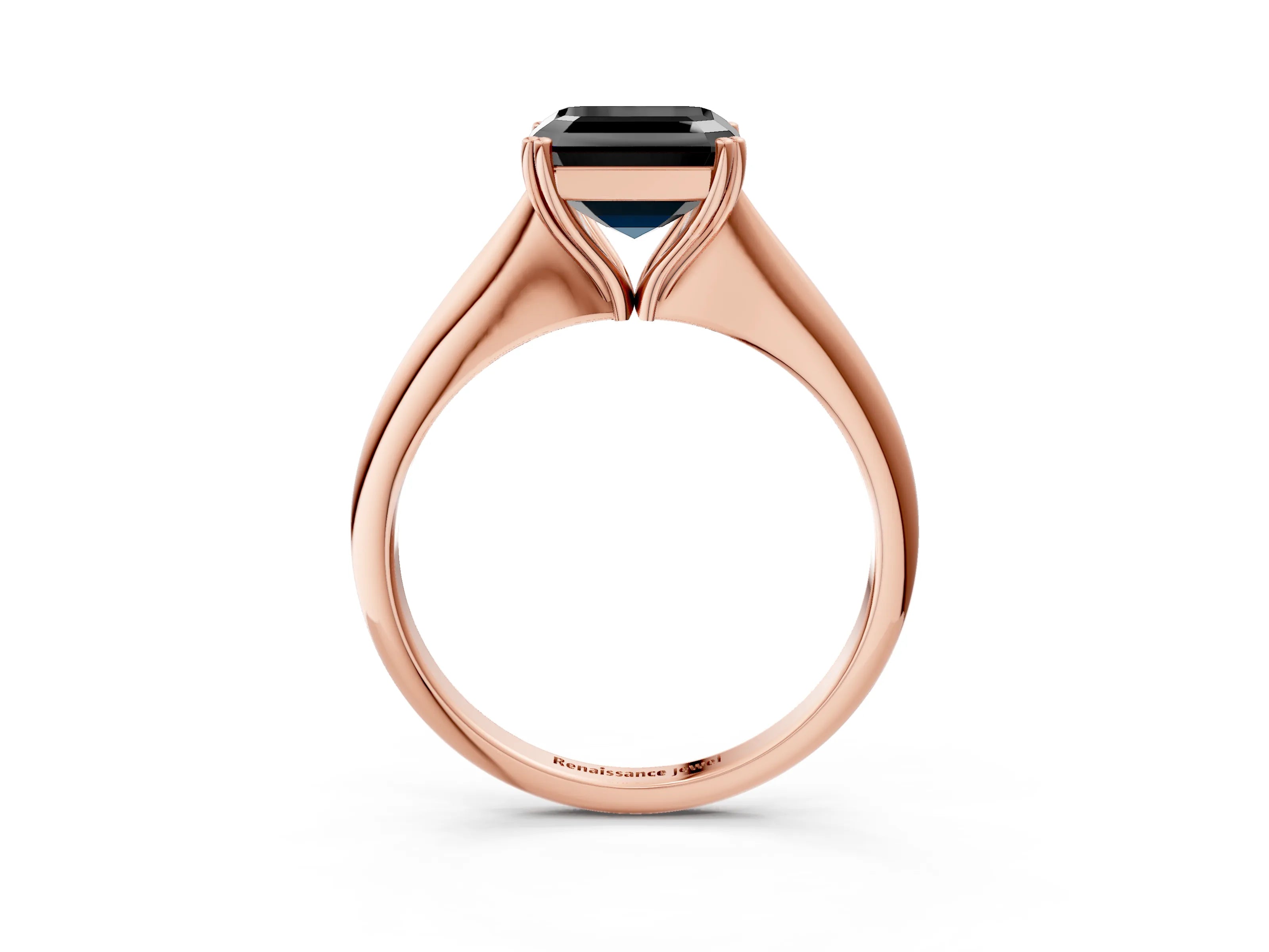 Rose gold Fancy Black Asscher Cut Solitaire Diamond Ring with Six-Prong Setting and Classic Band_3